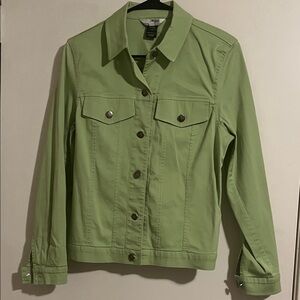 Stonebridge Women's Green Denim Button Up Jacket Collared Size Medium
